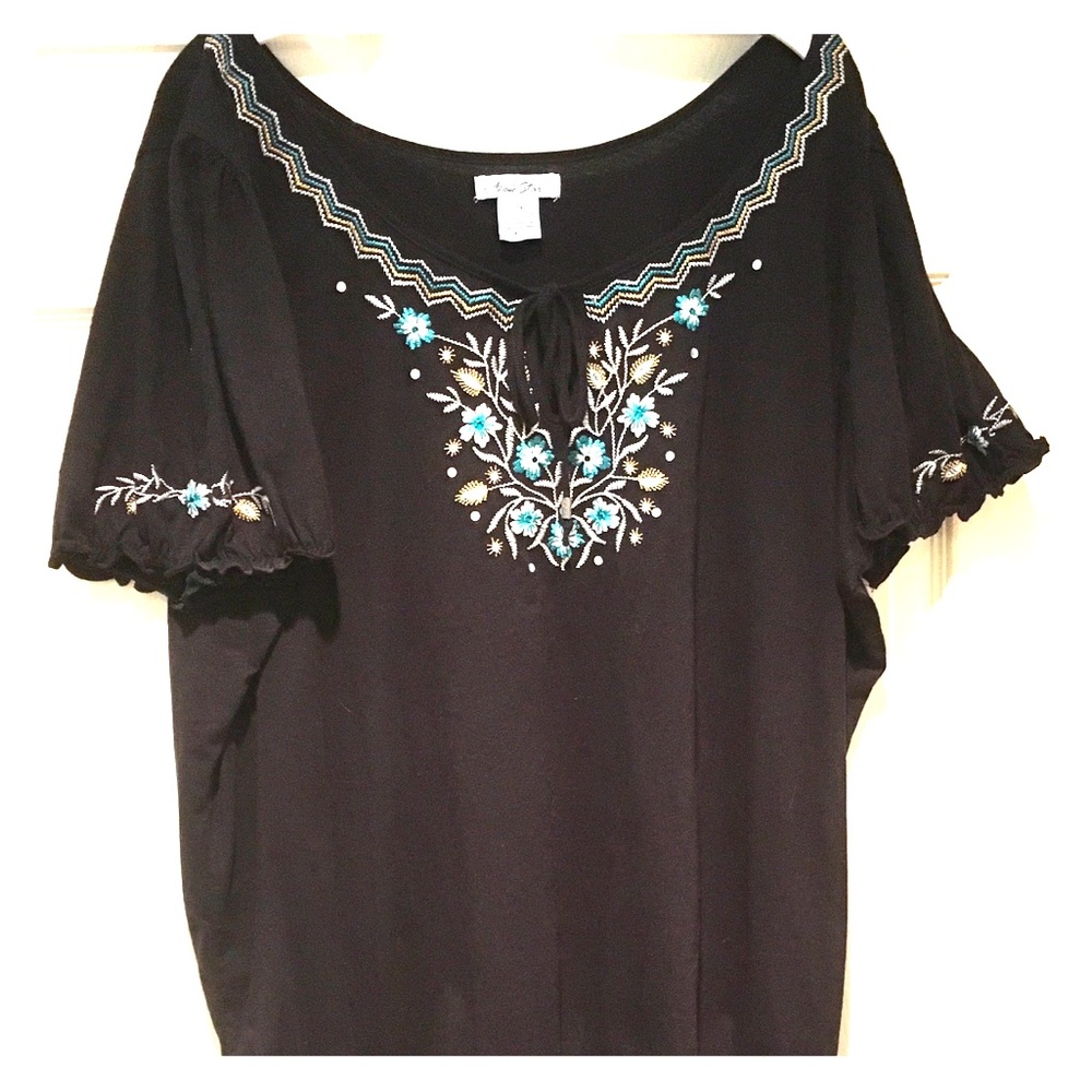 Boho Embroidered Black Women’s Top